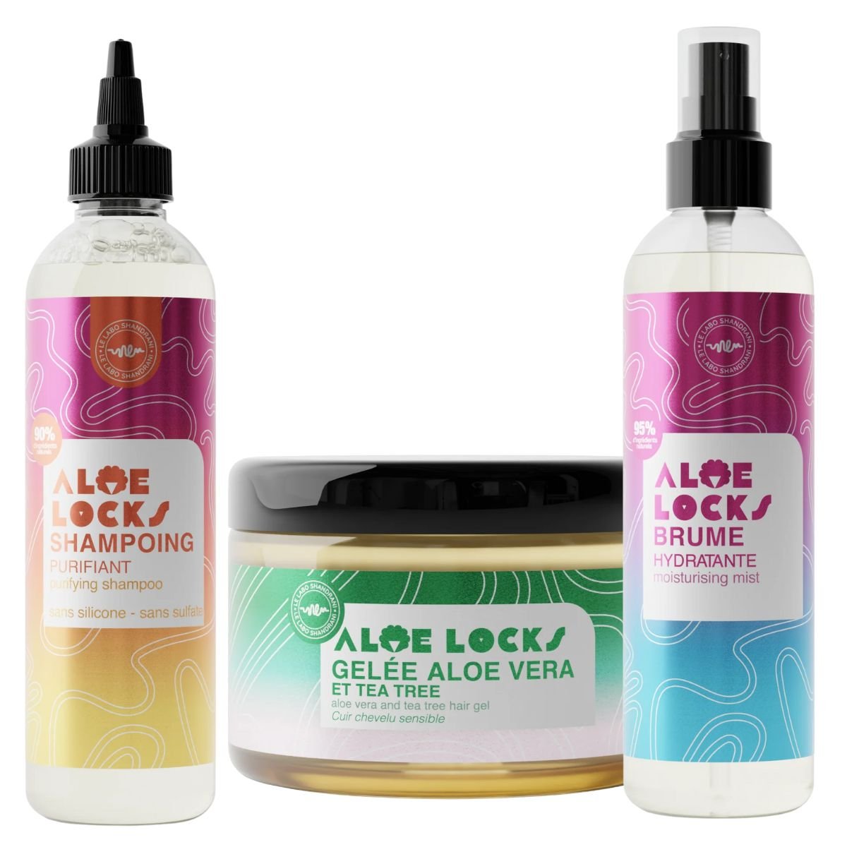 Aloe Locks • Shampoo + Aloe Vera Gel + Spray Pack – Colorful Black