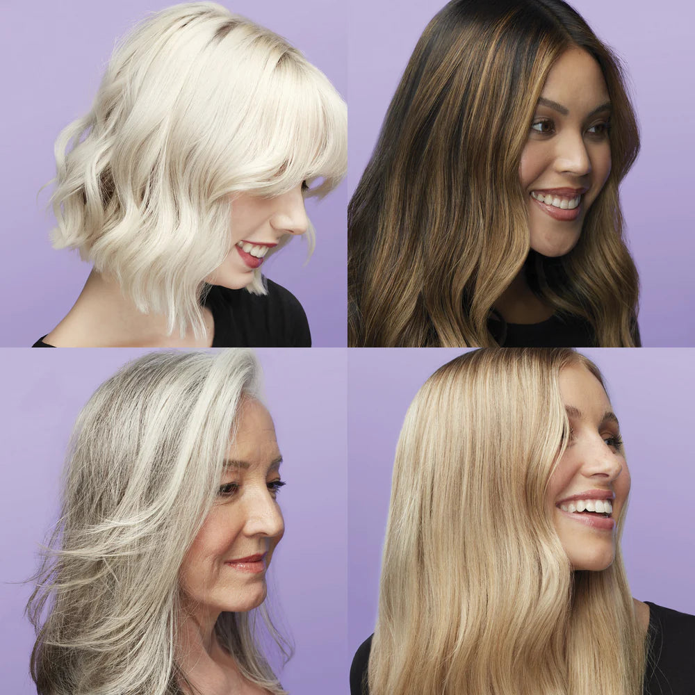 Olaplex nº4P Blonde Enhancer Toning Shampoo est un shampooing violet hautement concentré pour purifier, tonifier et réparer les cheveux blonds, décolorés / gris