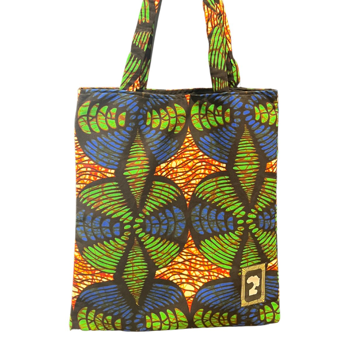 tote bag ,sac en toile de jute et coton bleu à motifs géométriques très tendance. : accessoires