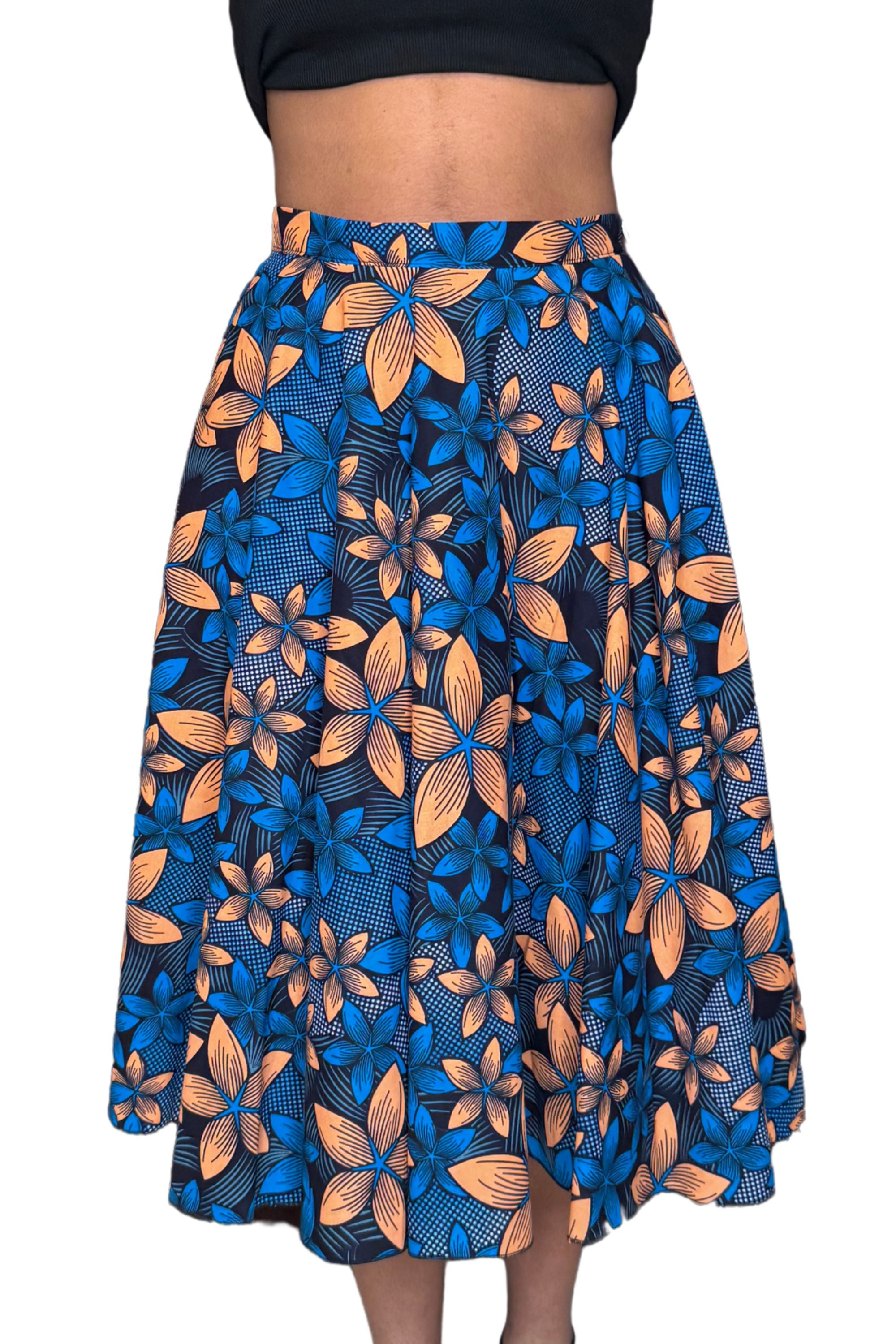 Falda midi de cera negra colorida - Flor de medianoche