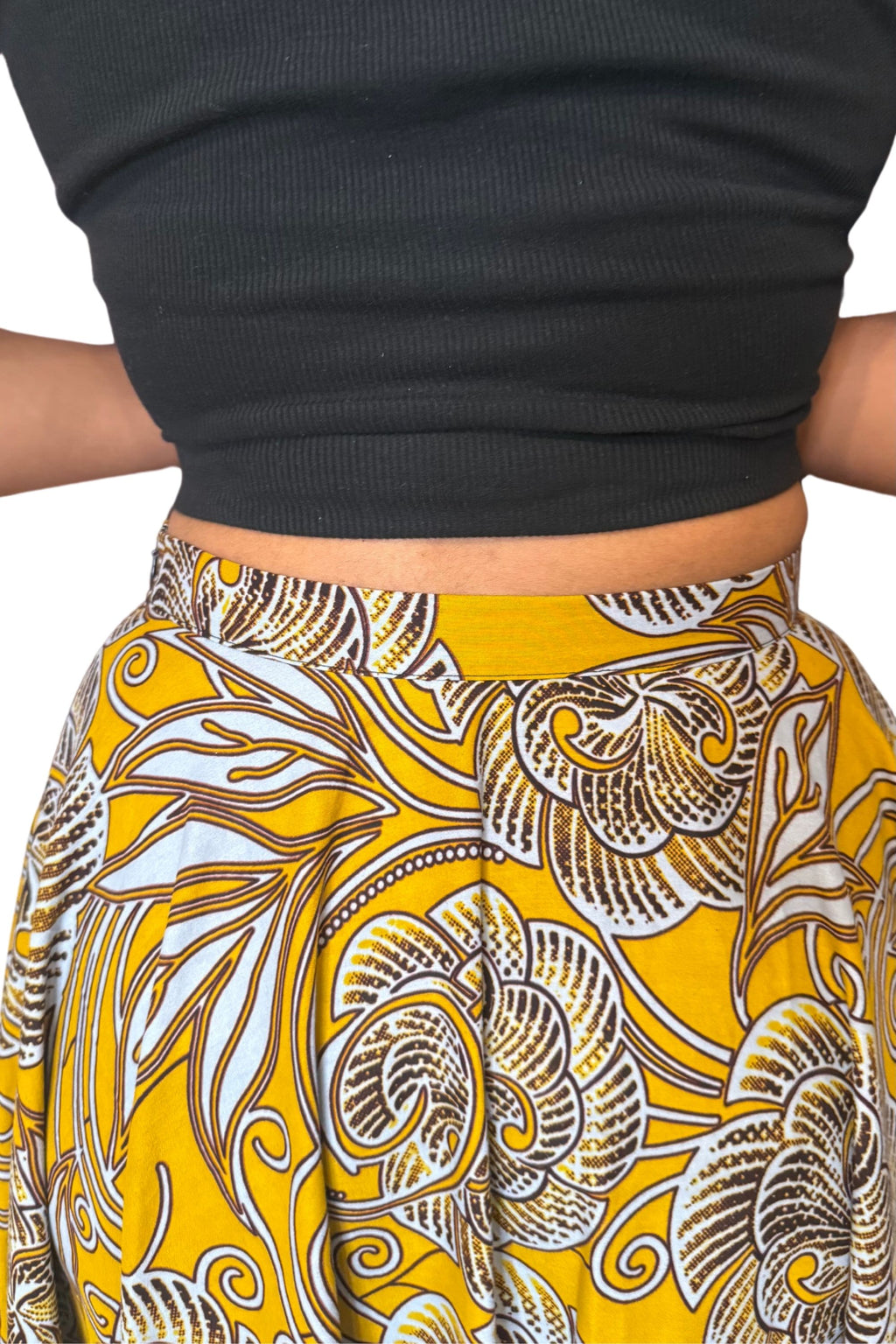 Falda larga de cera negra colorida - Safari dorado
