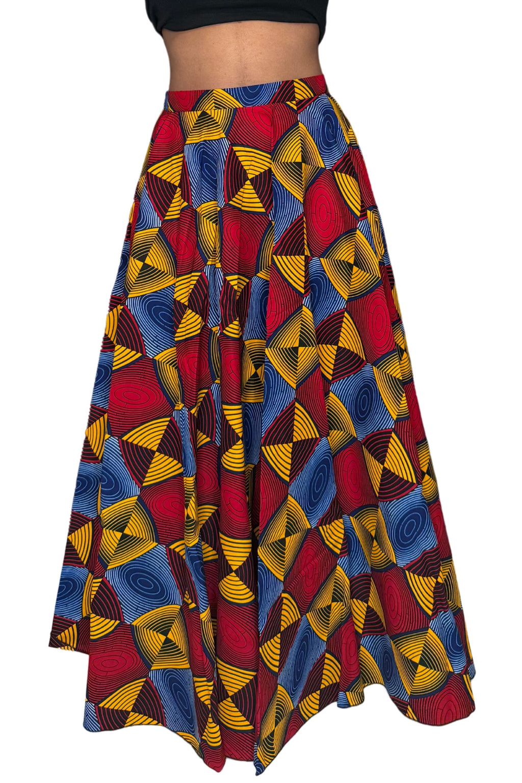 Falda larga de cera negra colorida - Caleidoscopio
