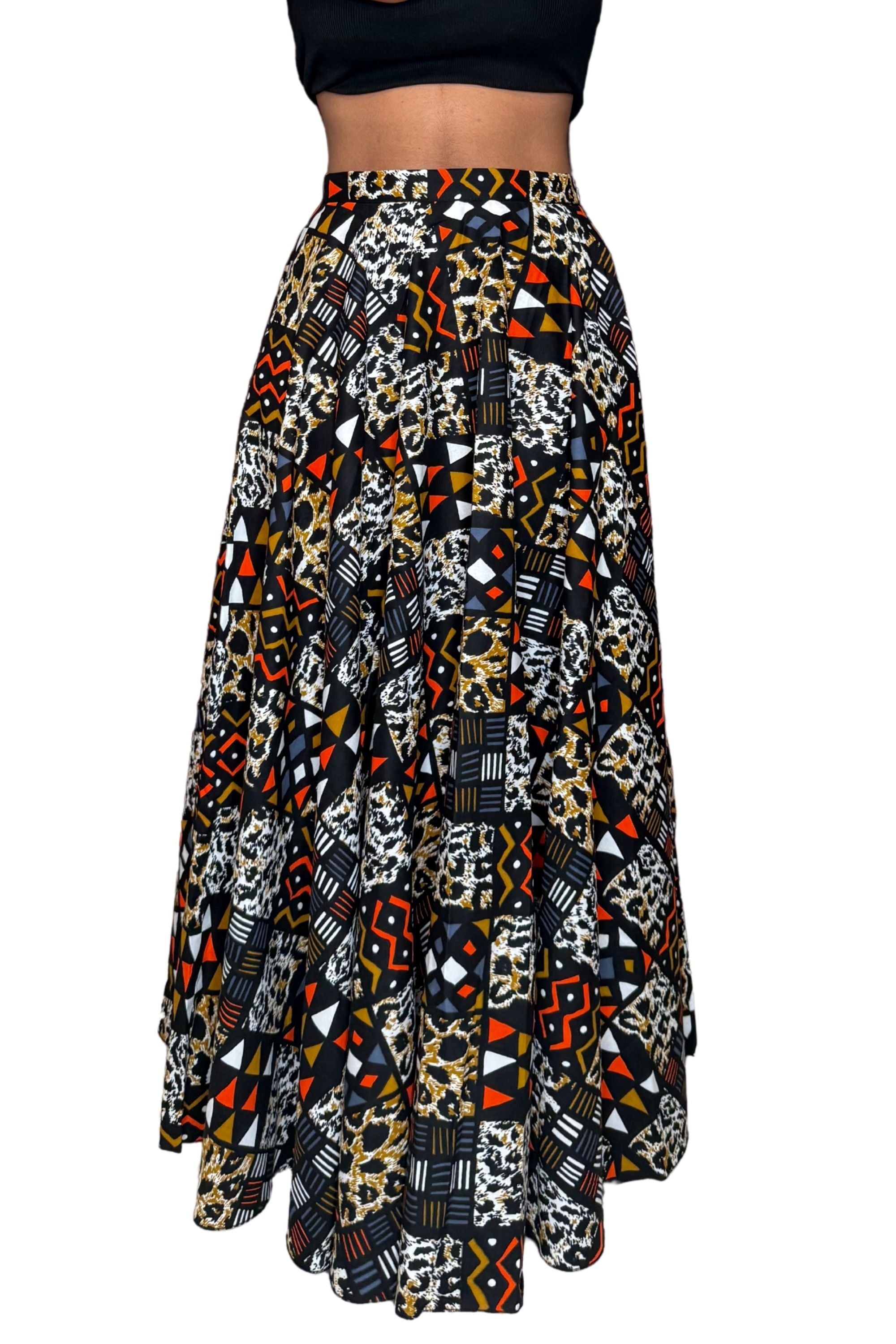 Falda larga de cera negra colorida - Urban Tribal