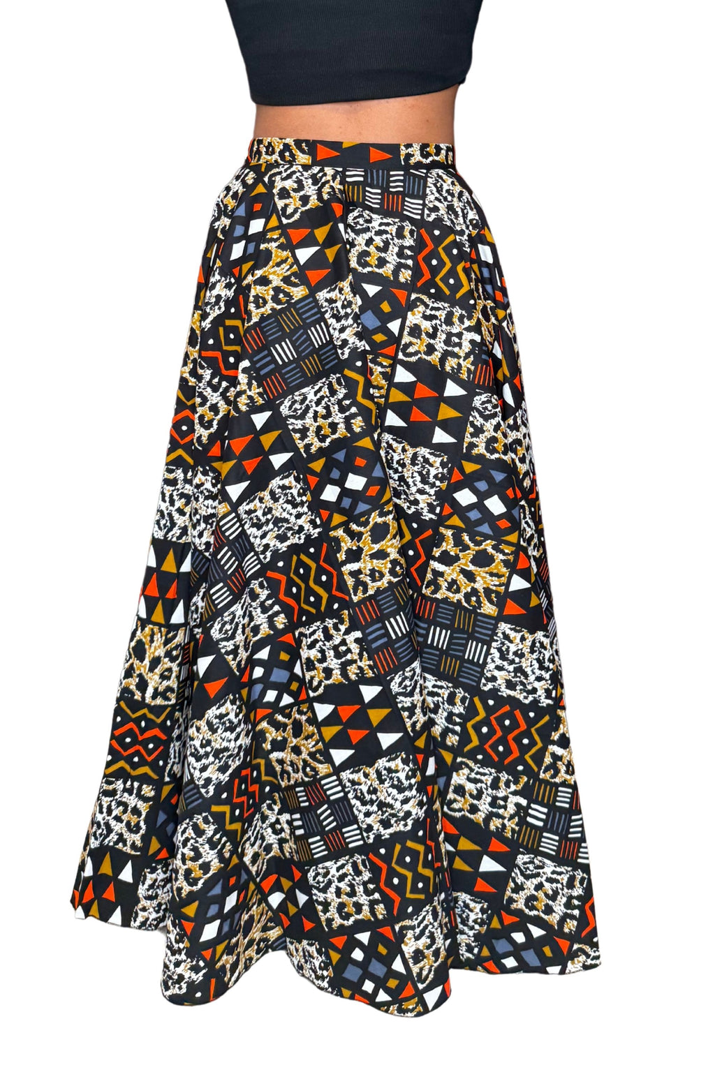 Falda larga de cera negra colorida - Urban Tribal