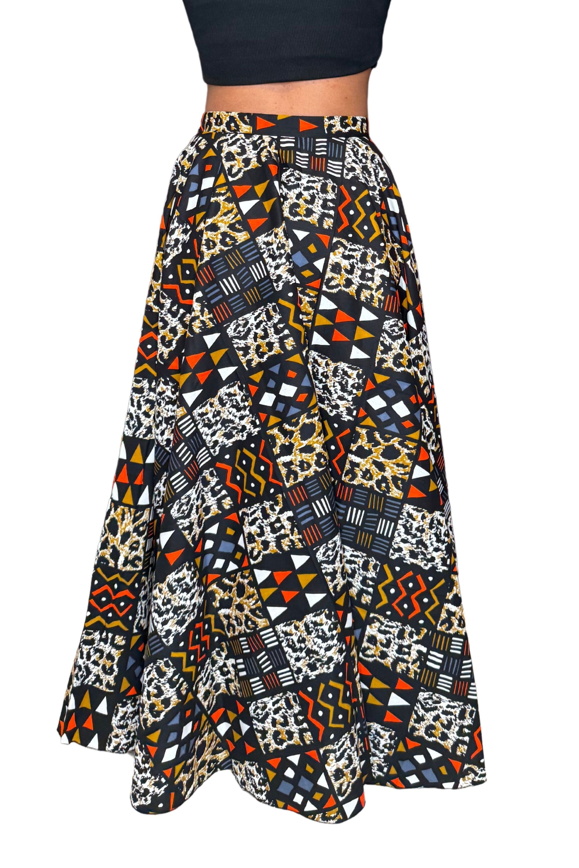 Falda larga de cera negra colorida - Urban Tribal