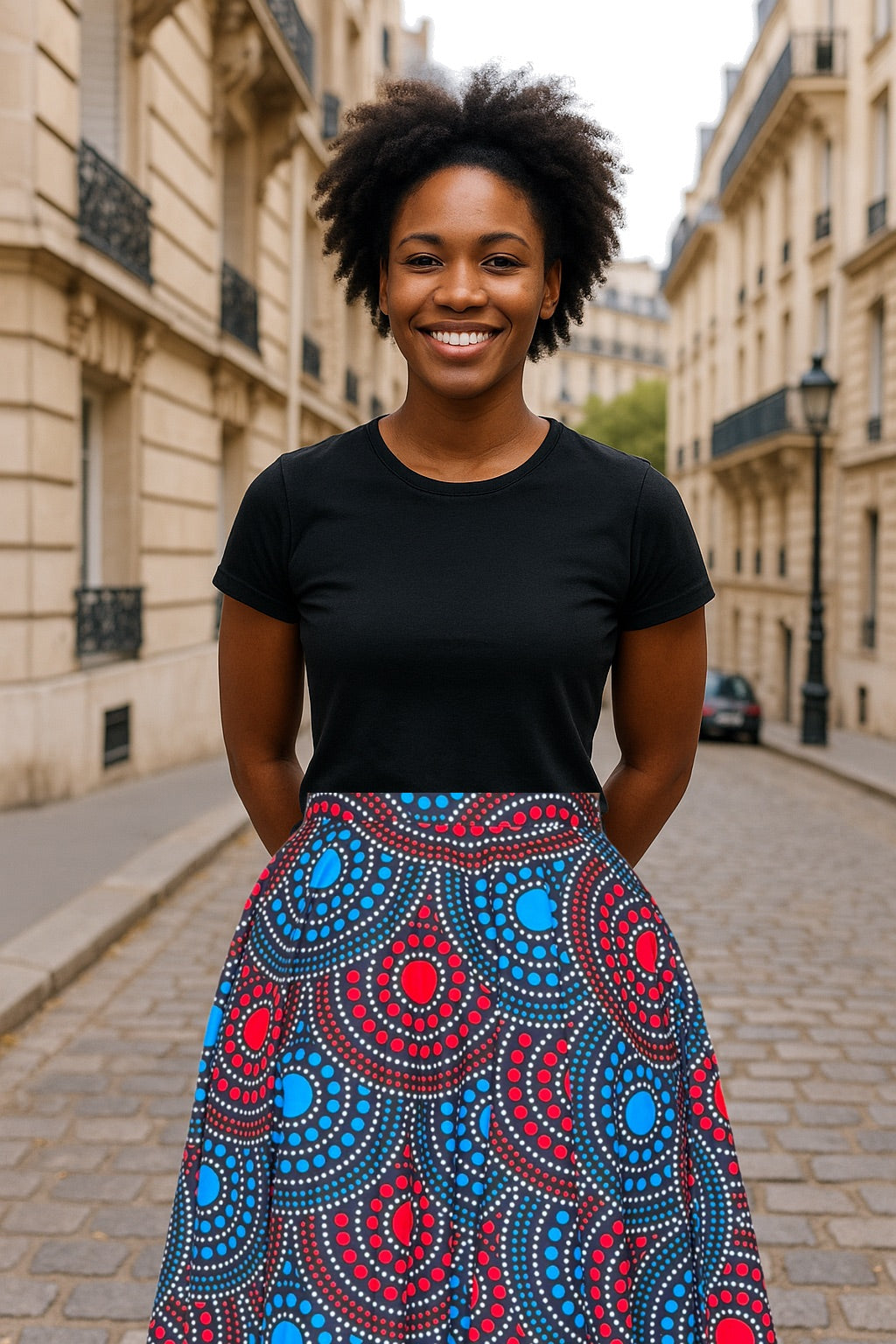 Falda midi de cera negra colorida - Danza Cósmica