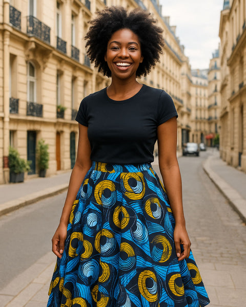 Colorful Black - Jupe midi Wax - Optical Vibes