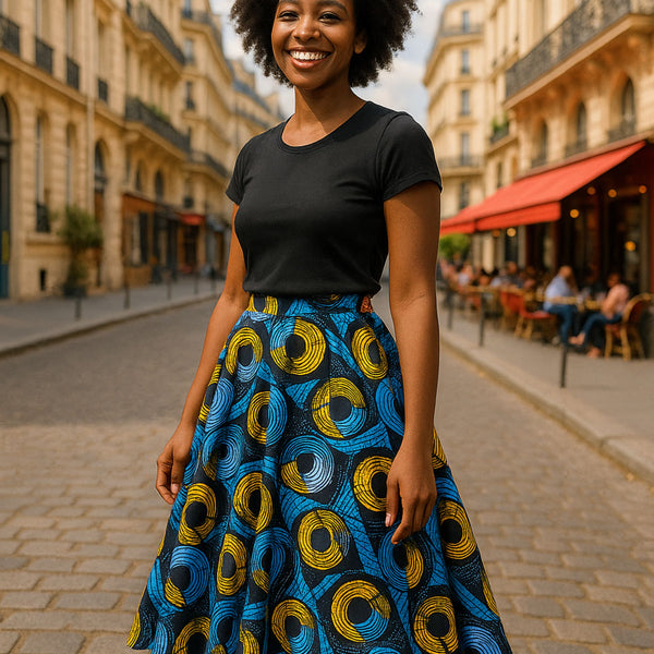 Colorful Black - Jupe midi Wax - Optical Vibes