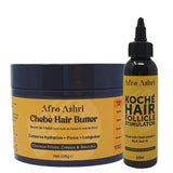 Pack de soins incontournables de la marque Afro Ashri : le Chebé Hair Butter (baume ultra-nutritif) et l'huile Koché Hair Follicle Stimulator (activateur de pousse)