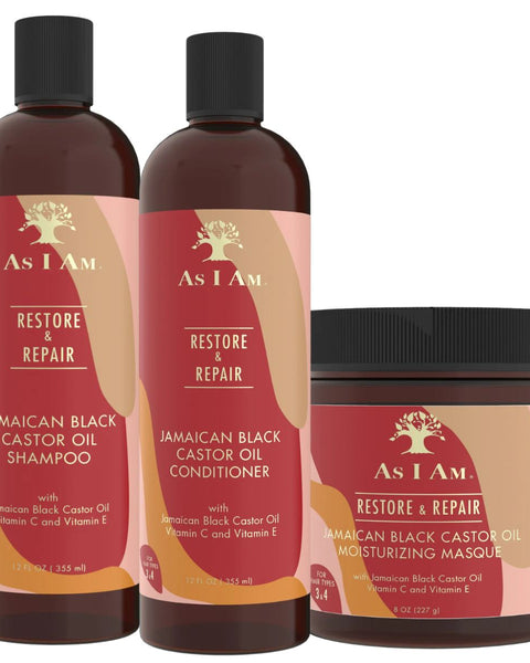 Cheveux secs et abîmés ? La gamme Restore and Repair d'As I Am est faite pour vous. Traitez vos cheveux le jour de votre shampoing avec ce trio de produits.