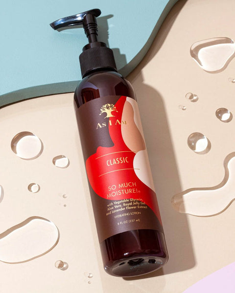 Avec de l’aloe vera hydratante et de la gelée royale régénératrice, la lotion As I am So Much Moisture est un concentré de bienfaits naturels pour les cheveux secs.