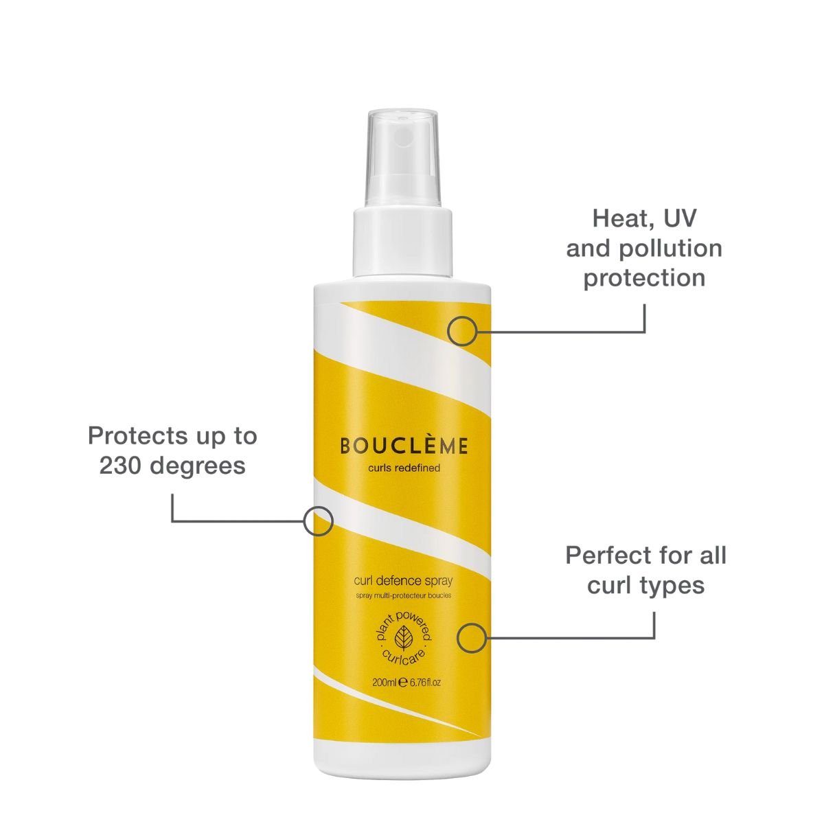 Spray protecteur pour cheveux bouclés. Protège de la chaleur, des UV et de la pollution tout en aidant à préserver l’hydratation et la souplesse des boucles.