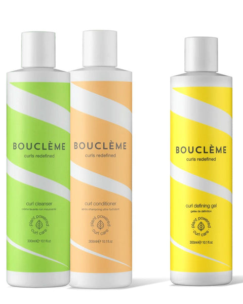 Trio d'incontournables Bouclème pour cheveux bouclés plutôt fins. Le nécessaire pour laver vos cheveux en douceur, hydrater vous boucles et les définir au quotidien.