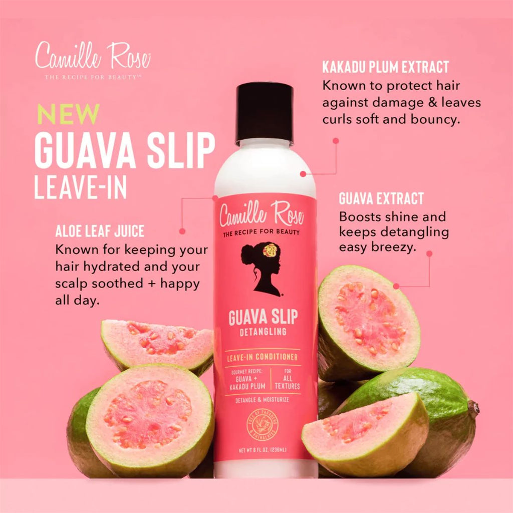 Guava Slip Leave-In Conditioner est un soin sans rinçage à la texture ultra-hydratante mais légère, formulé pour hydrater et protéger les cheveux au quotidien.