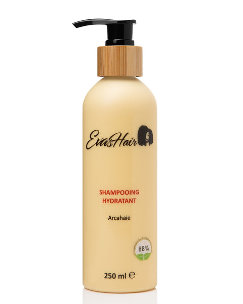 Shampoing hydratant de la marque Evashair. Arcahaie permet de maintenir les cheveux hydratés en profondeur. Idéal sur les cheveux dits "crépus", "frisés" et bouclés.