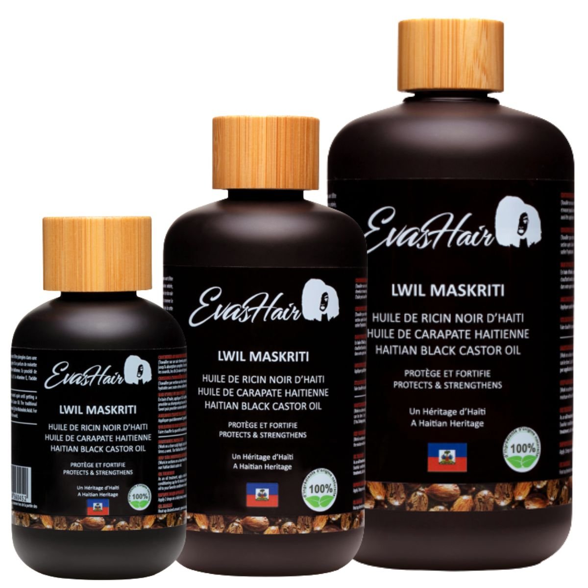 EvasHair - Lwil Maskriti - Huile de Ricin Noir d'Haïti (multi - usage) - Colorful Black