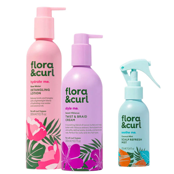 Ce pack Flora & Curl est idéal pour vos twists et twist-outs. Il contient le leave-in pour hydrater, la crème coiffante Twist and Braid et le spray rafraichissant.