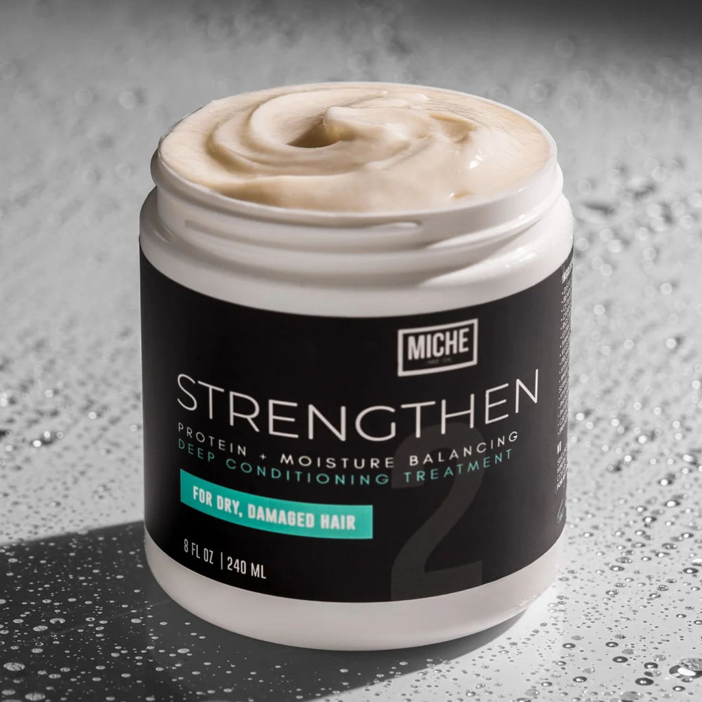 Masque protéines + hydratation Miche Beauty : renforce, hydrate et prévient la casse. Cheveux souples, résistants et éclatants après chaque soin.