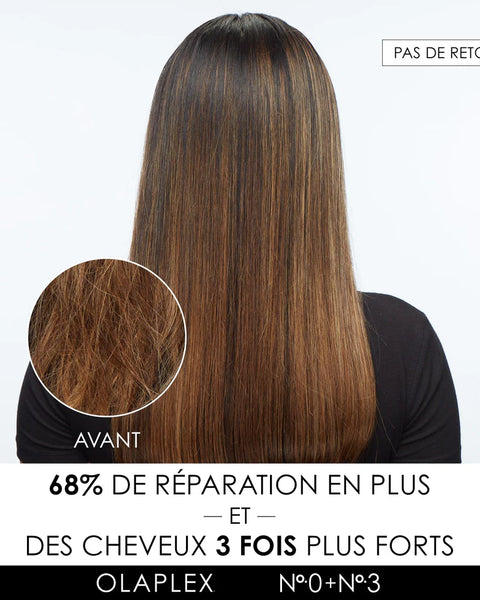 Olaplex n°0 agit en synergie avec le célèbre Olaplex nº3 Hair Perfector, amplifiant son efficacité pour des cheveux visiblement plus forts, réparés et protégés.