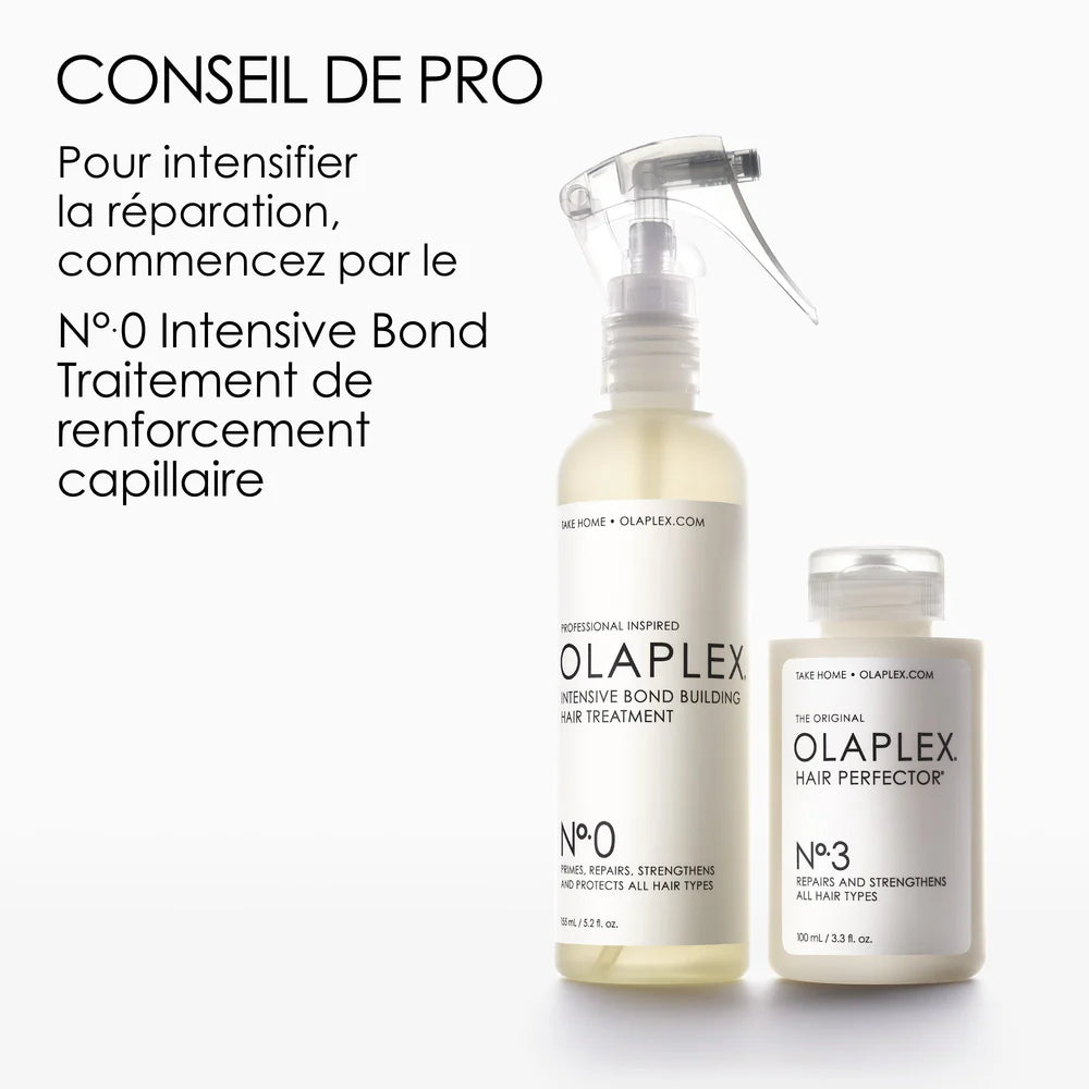 Ce soin intensif agit en profondeur pour restaurer et renforcer la fibre capillaire. Utilisable seul ou combiné à Olaplex n°0 pour des résultats professionnels.