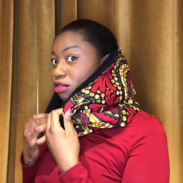 Colorful Black - Double Wrap Snood - Wax &amp; Fur (Gold &amp; Red)