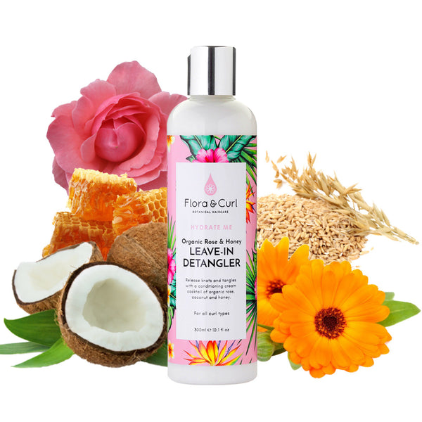 Flora & Curl - Desenredante orgánico de rosa y miel sin aclarado