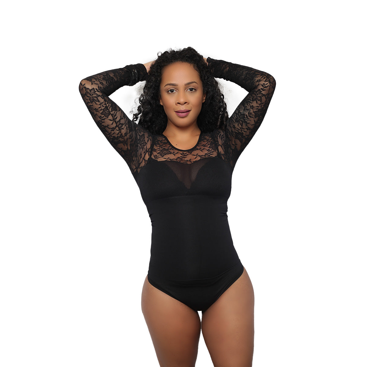 Colorful Black - Body Gainant manches longues avec dentelle (269)
