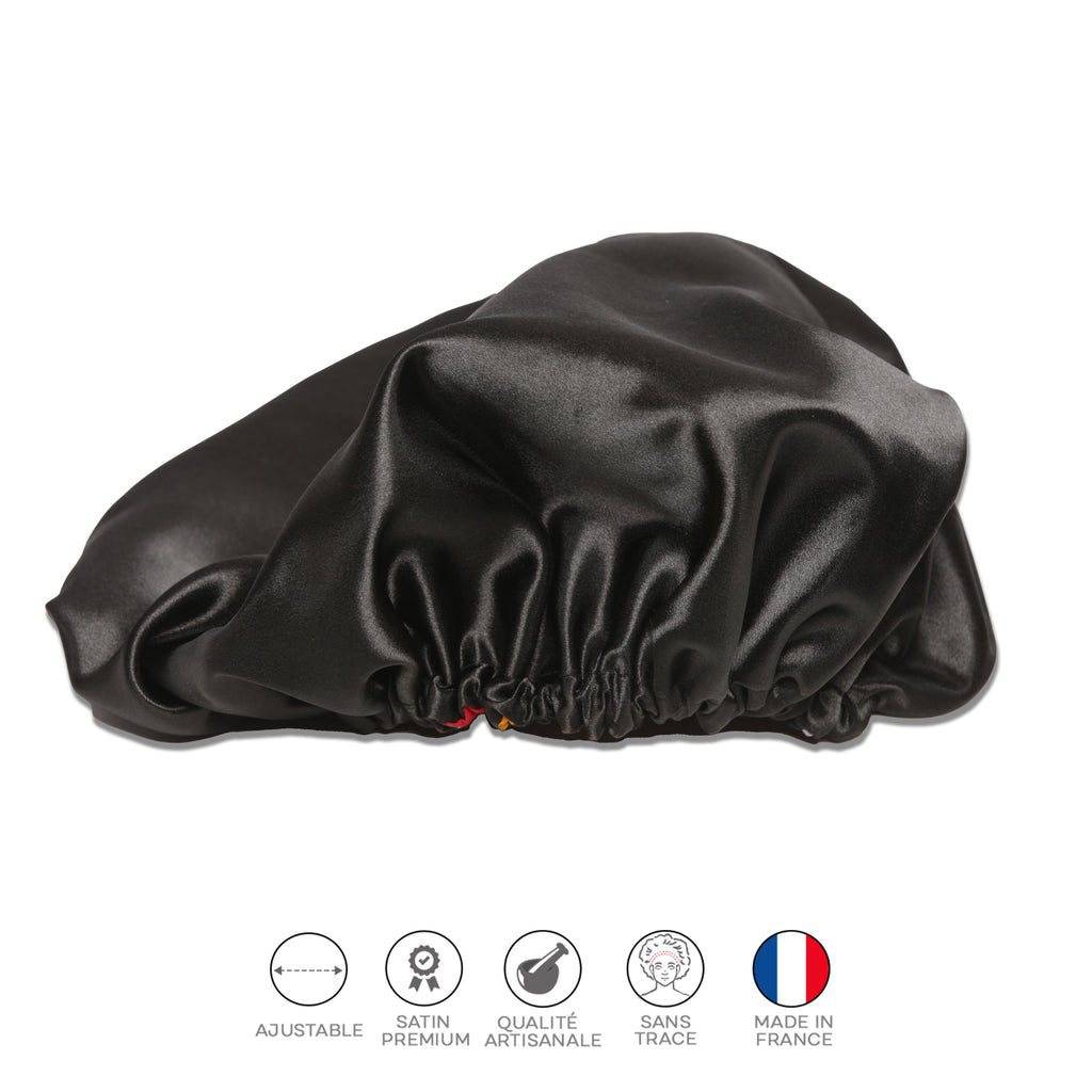 Colorful Black - Bonnet de Nuit - Satin et Wax (ajustable)