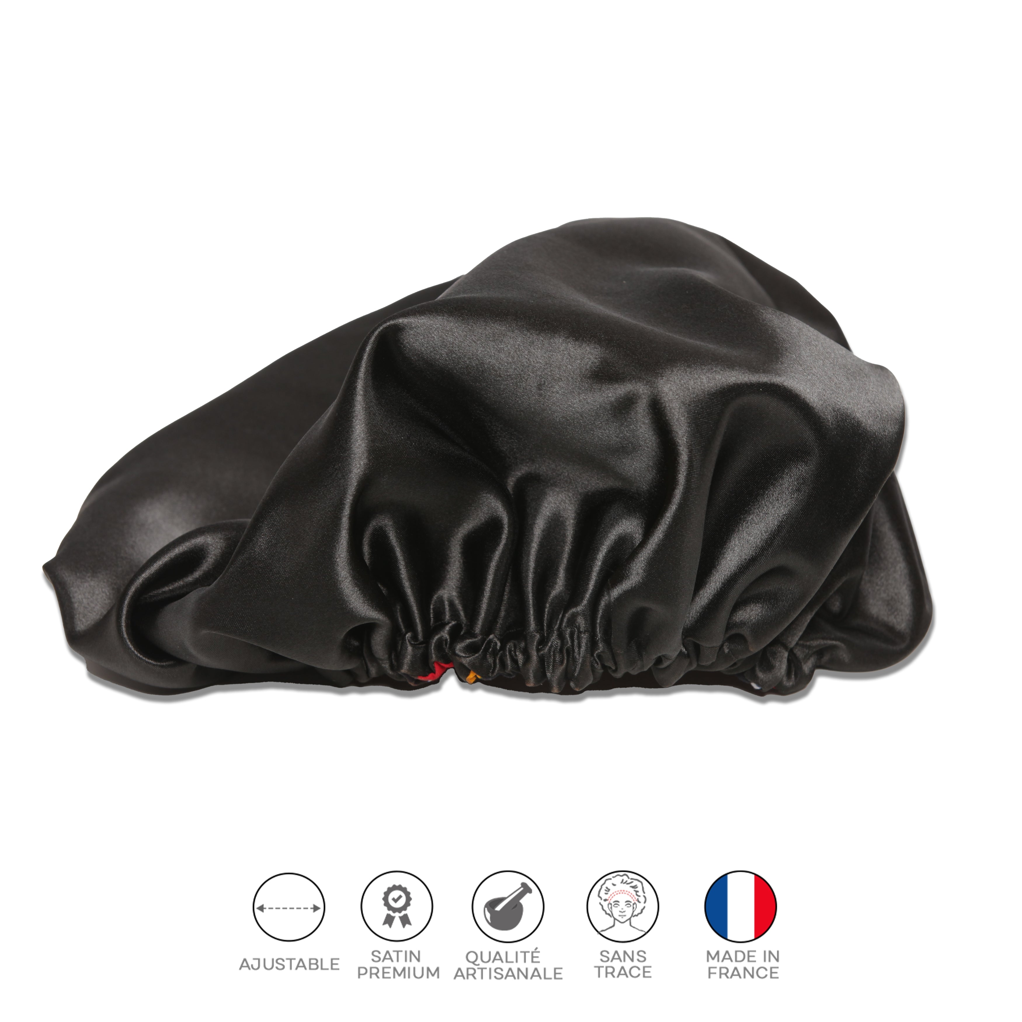Colorful Black - Bonnet de Nuit - Satin et Madras (ajustable)