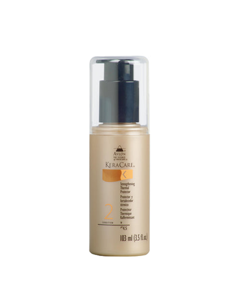 Idéal pour les brushings ou coiffures au fer à lisser, le Strengthening Thermal Protector de Keracare protège vos cheveux de la chaleur pour des cheveux soyeux.