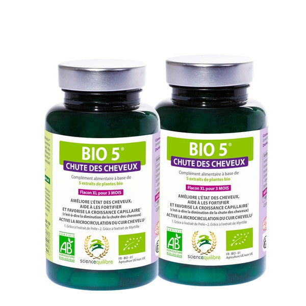 Le célèbre complément alimentaire Bio 5 dans un pack offrant 6 mois de cure. Durée idéale pour lutter contre la chute des cheveux, fortifier et booster la pousse.