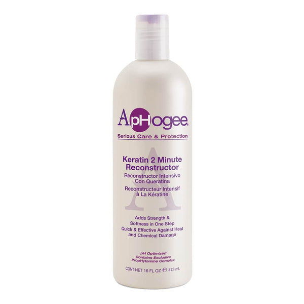 Reconstructeur intensif à base de kératine / protéines, par ApHogee. Keratin 2 Minute Reconstructor est idéal sur cheveux abimés par le défrisage ou les colorations.