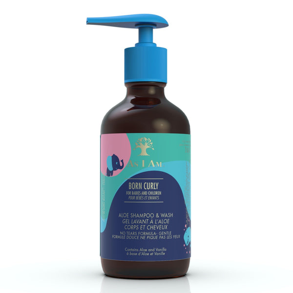 Le shampoing et gel douche Aloe Shampoo & Wash de As I Am Born Curly vous fera passer un moment de complicité avec votre enfant à l'heure du bain. Sa formulation respecte la peau et les cheveux fragiles des tous petits.