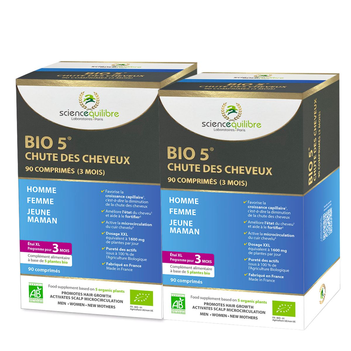 Le célèbre complément alimentaire Bio 5 dans un pack offrant 6 mois de cure. Durée idéale pour lutter contre la chute des cheveux, fortifier et booster la pousse.