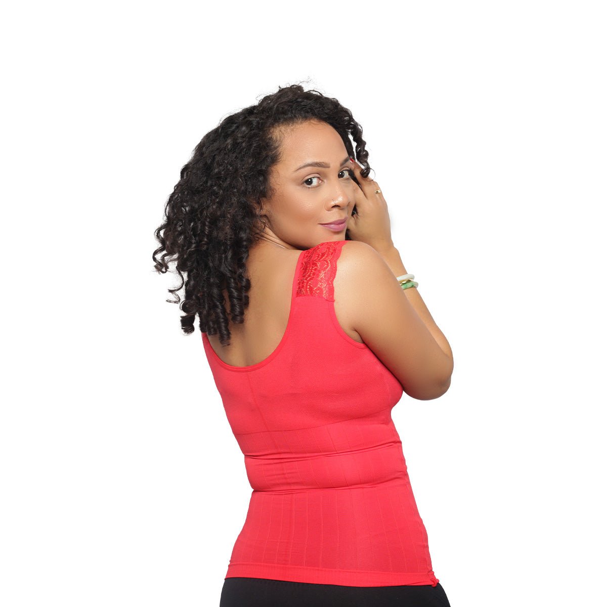 Body Shaper - Top Gainant avec bretelles en dentelle (101A) - Colorful Black