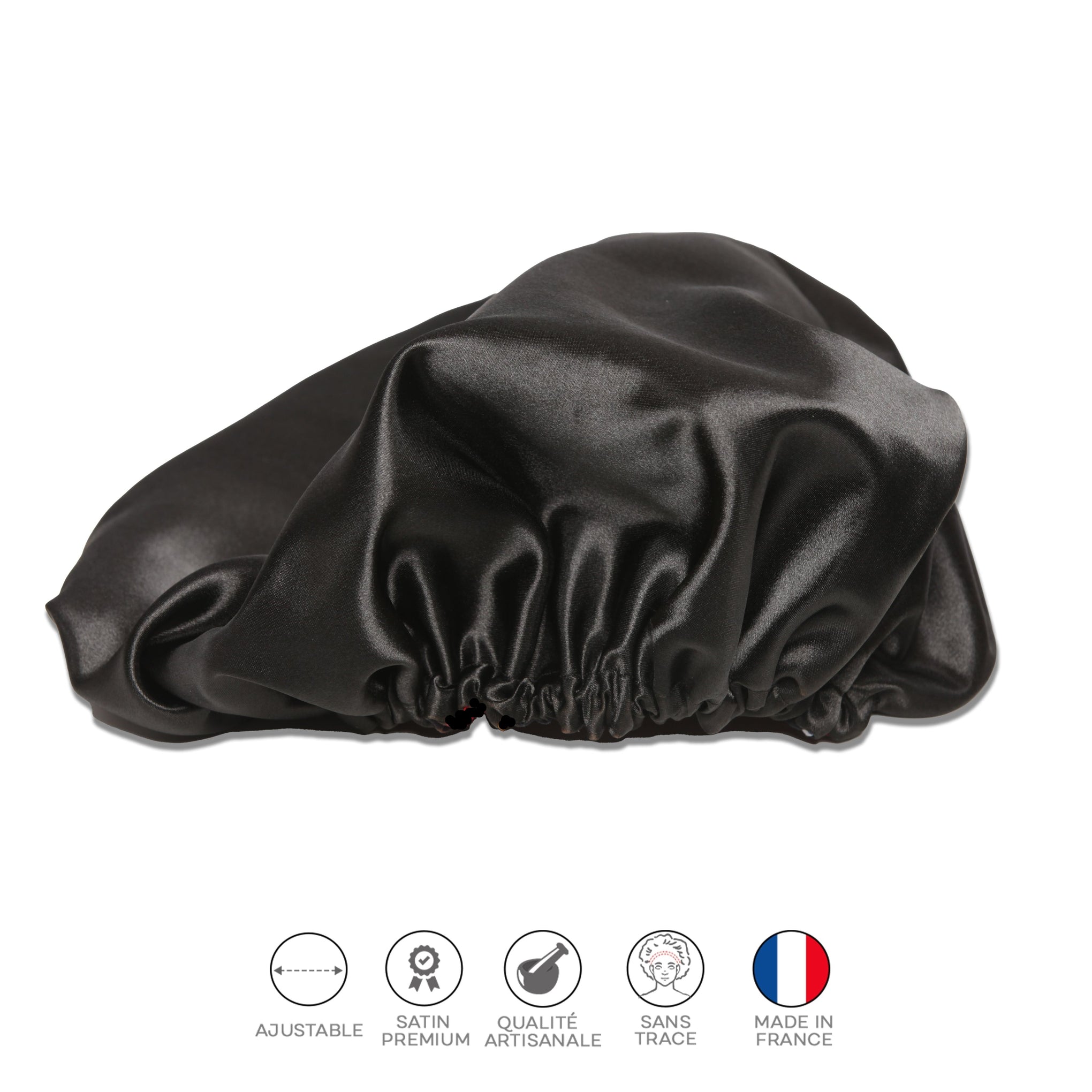 Bonnet de Nuit de protection cheveux en Satin noir réversible