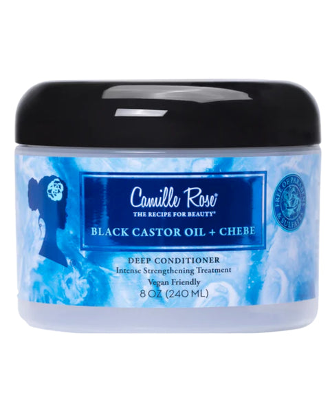 Le masque réparateur par Camille Rose Naturals. Formulé notamment avec de l'huile de ricin noire (JBCO), de la poudre de Chebe et des protéines de blé.