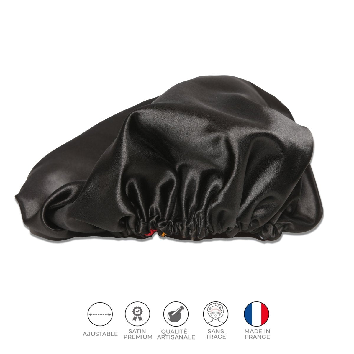 Colorful Black - Bonnet de Nuit - Satin et Madras (ajustable) - Colorful Black