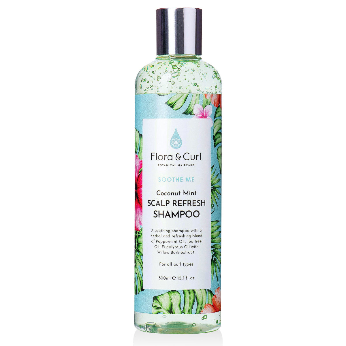 Optez pour le shampoing clarifiant Coconut Mint Scalp Refresh Shampoo de Flora & Curl pour traiter les démangeaisons, les squames et la sècheresse du cuir chevelu.