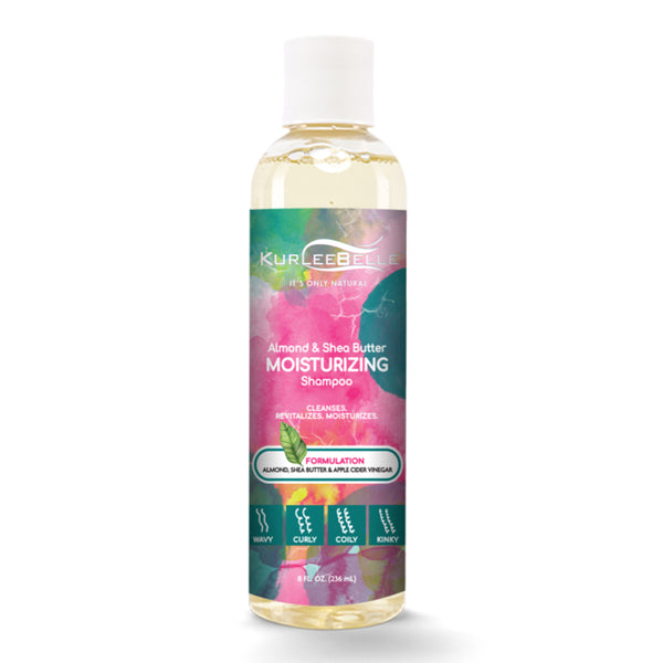 L'Almond & Shea Butter Moisturizing Shampoo de Kurlee Belle nettoie parfaitement les cheveux et le cuir chevelu sans les dessécher, sans ôter les huiles naturelles indispensables.