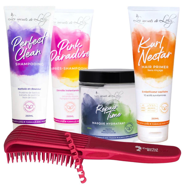 Partenaire de la marque Les Secrets de Loly, Colorful Black propose un pack à prix exceptionnel. Les indispensables pour laver et fortifier nos cheveux bouclés.