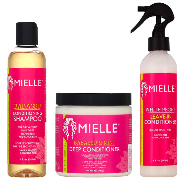 Le combo parfait hydratant et protéiné de la gamme Essentials de Mielle Organics pour cheveux naturels ou traités chimiquement. Hydrate et répare la fibre capillaire