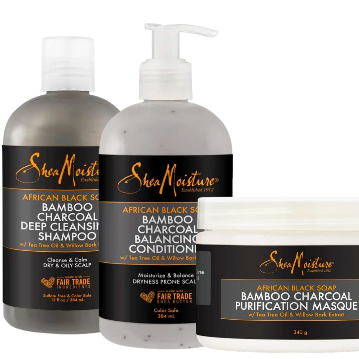 Un cuir chevelu sain favorise la pousse. Prenez le temps de le débarrasser de ses impuretés grâce à la gamme African Black Soap Bamboo Charcoal de Shea Moisture.