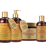 Pack comprenant shampoing, conditioner, masque et lait hydratant de la gamme Manuka Honey & Mafura Oil de Shea Moisture. Idéal pour laver et hydrater parfaitement.